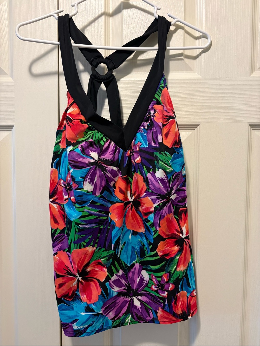 Caribbean Joe Pastel Floral Tankini with Black Trim